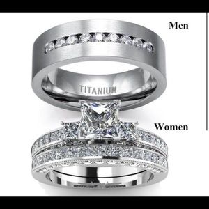 Luxury Round Cut CZ Engagement Couple RING SET